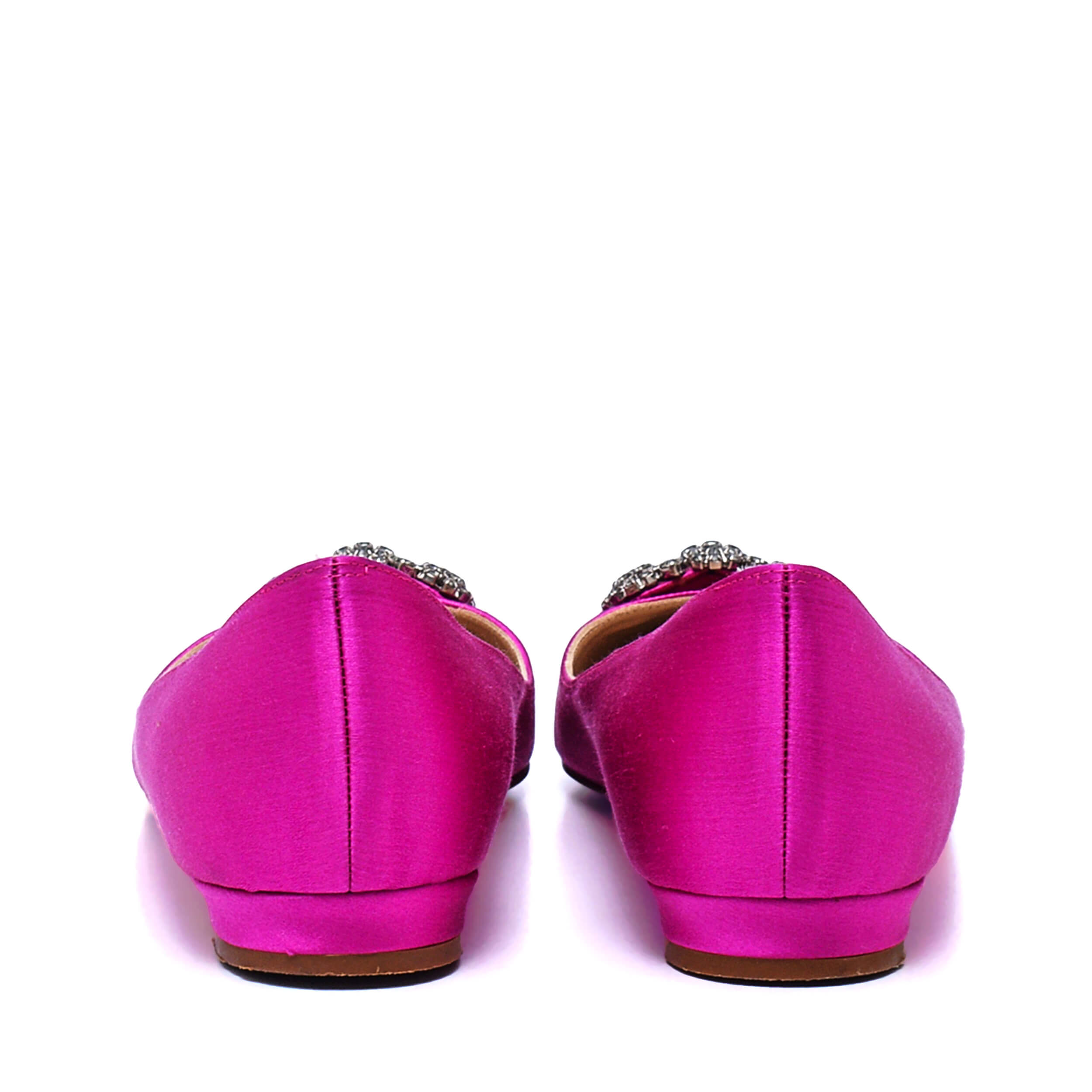 Manolo Blahnik -  Fuchsia Satin Jewel Buckle Hangisi Flat Pumps / 38,5